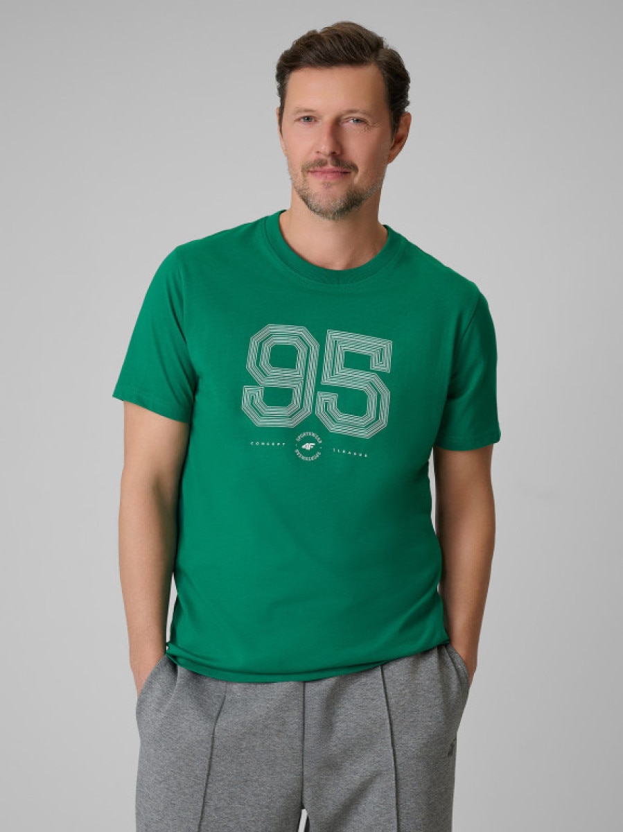 Męski t-shirt z nadrukiem 4F 4FWSS26TTSHM3327 - zielony