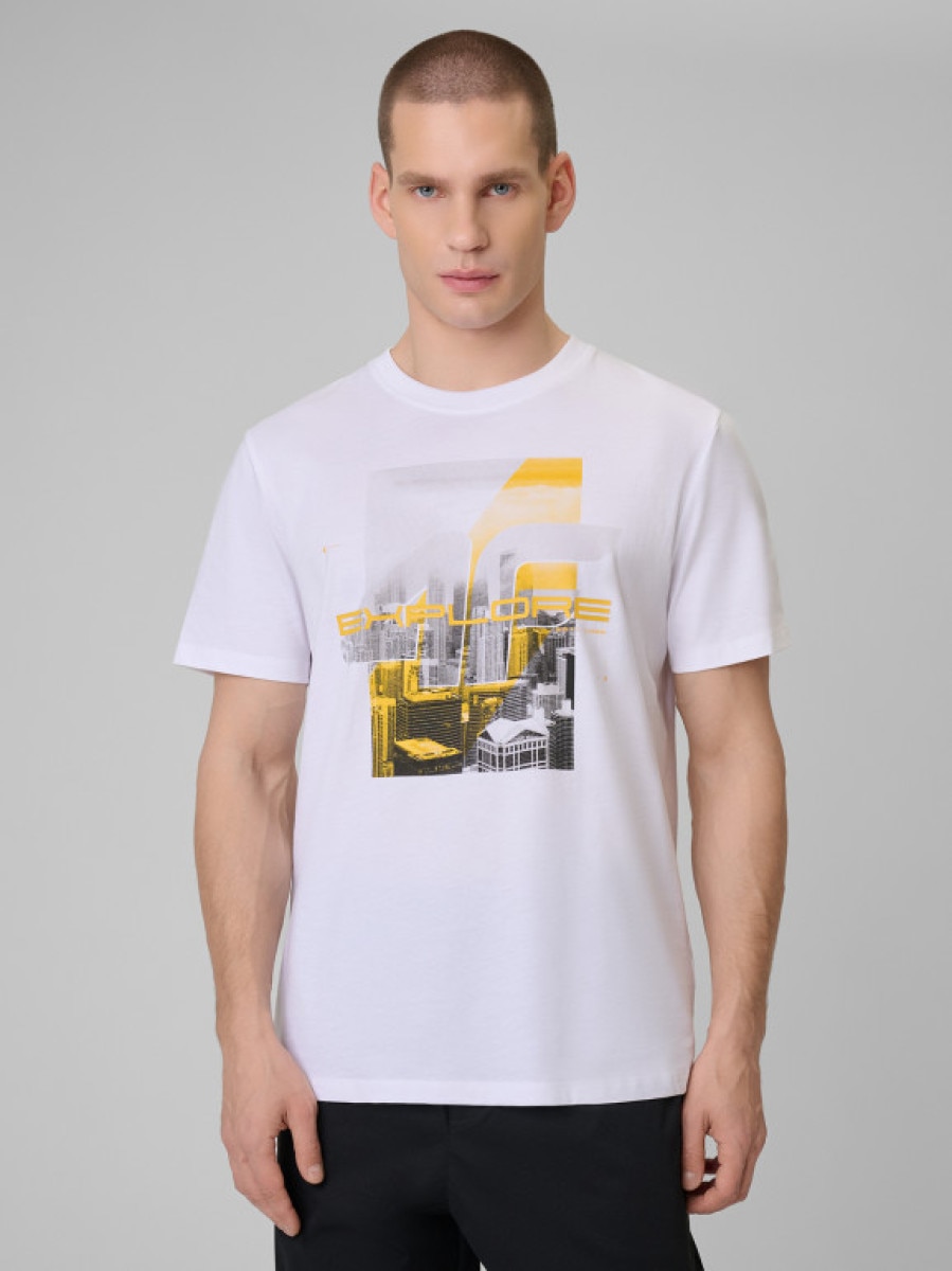 Męski t-shirt z nadrukiem 4F 4FWSS26TTSHM2660 - biały