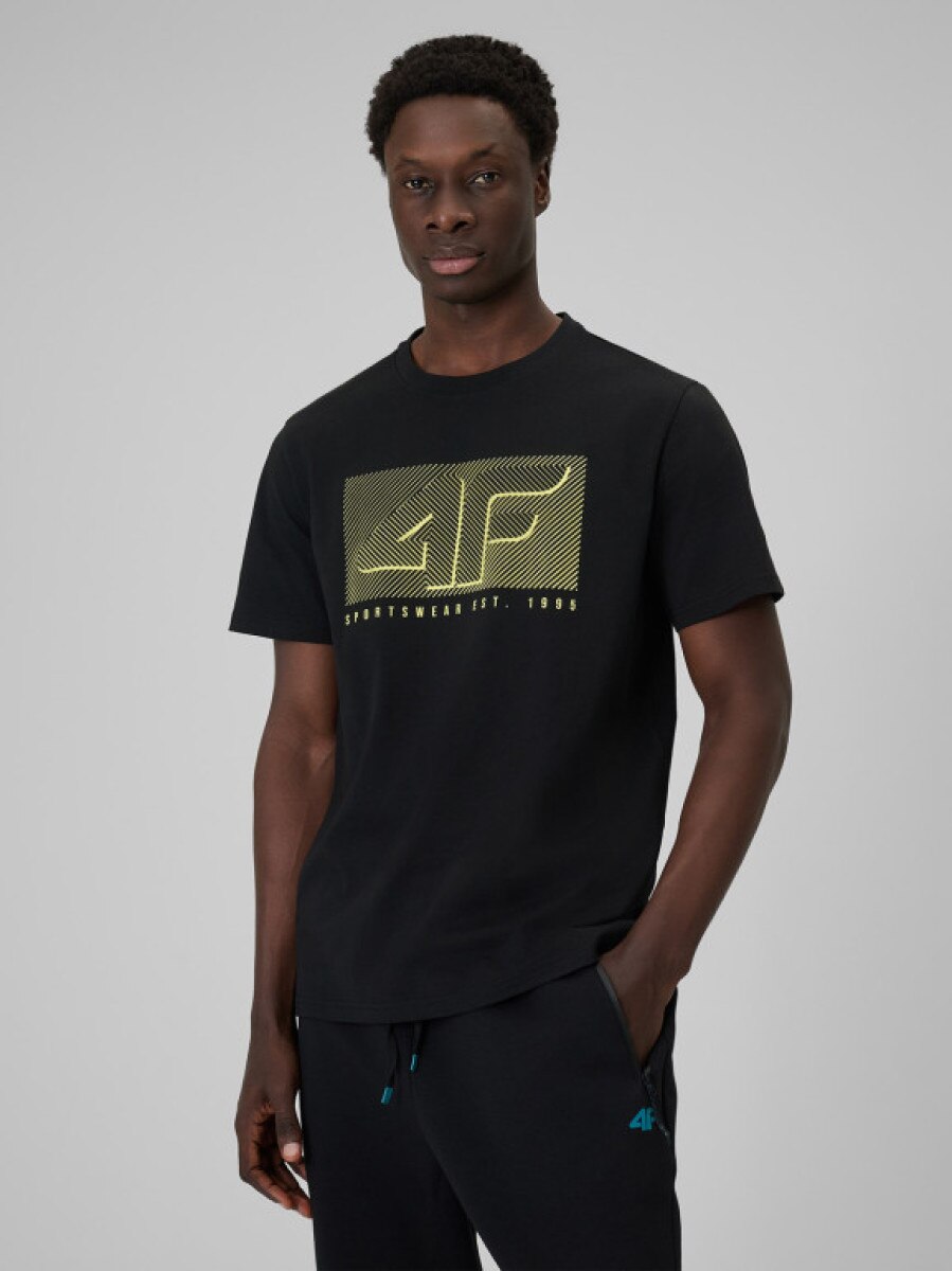 Męski t-shirt z nadrukiem 4F 4FRSS26TTSHM3991 - czarny