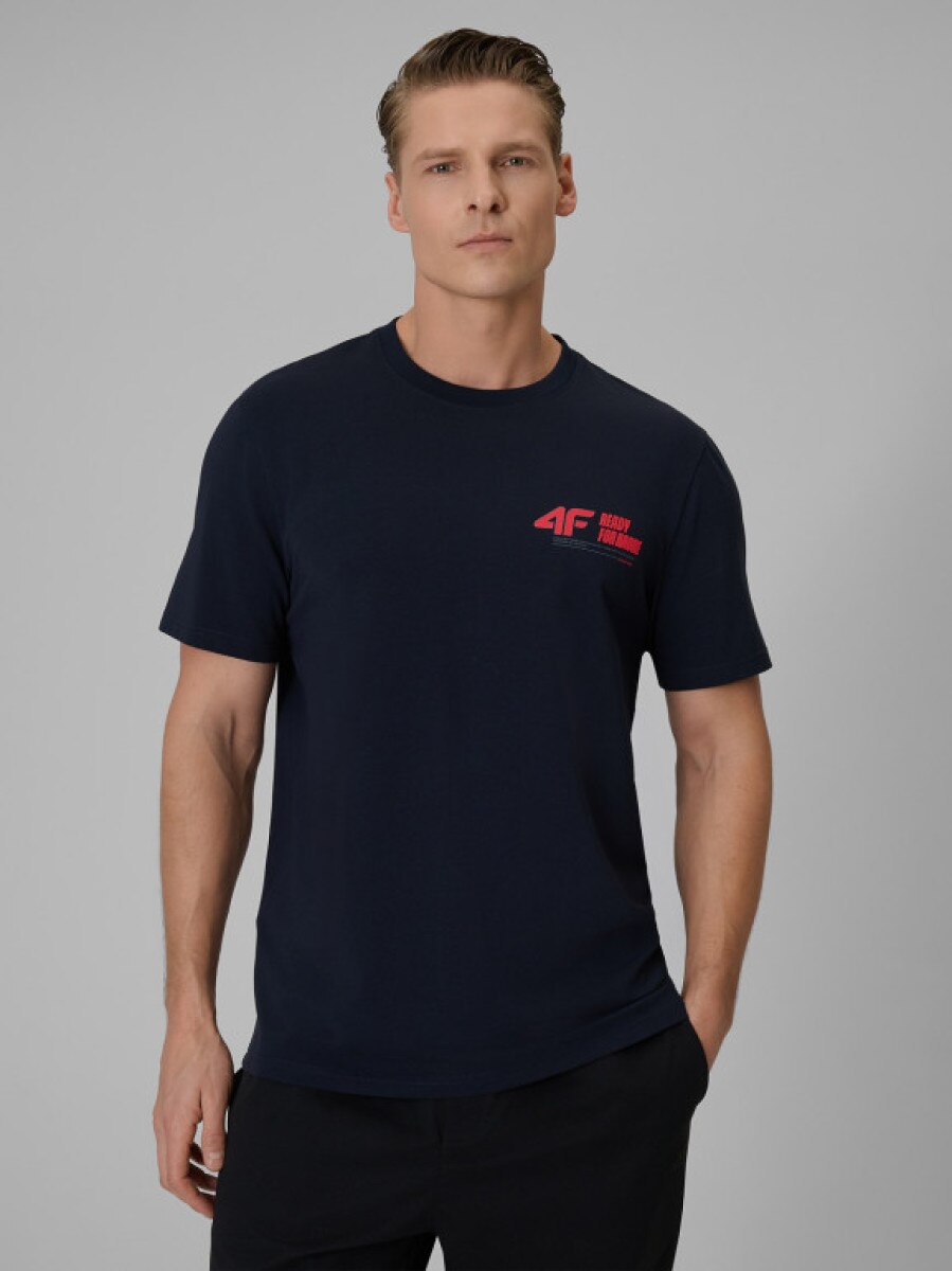 Męski t-shirt z nadrukiem 4F 4FRSS26TTSHM3992 - granatowy