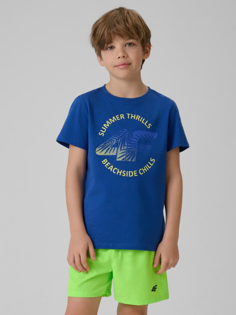 Chłopięcy t-shirt z nadrukiem 4F 4FJWSS26TTSHM3284 - niebieski