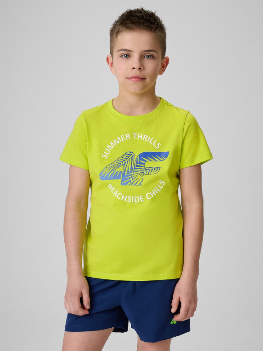 Chłopięcy t-shirt z nadrukiem 4F 4FJWSS26TTSHM3284 - zielony