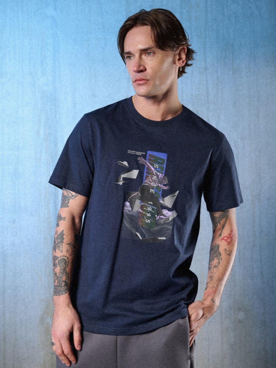 Męski t-shirt z nadrukiem 4F 4FRSS26TTSHM3659 - granatowy