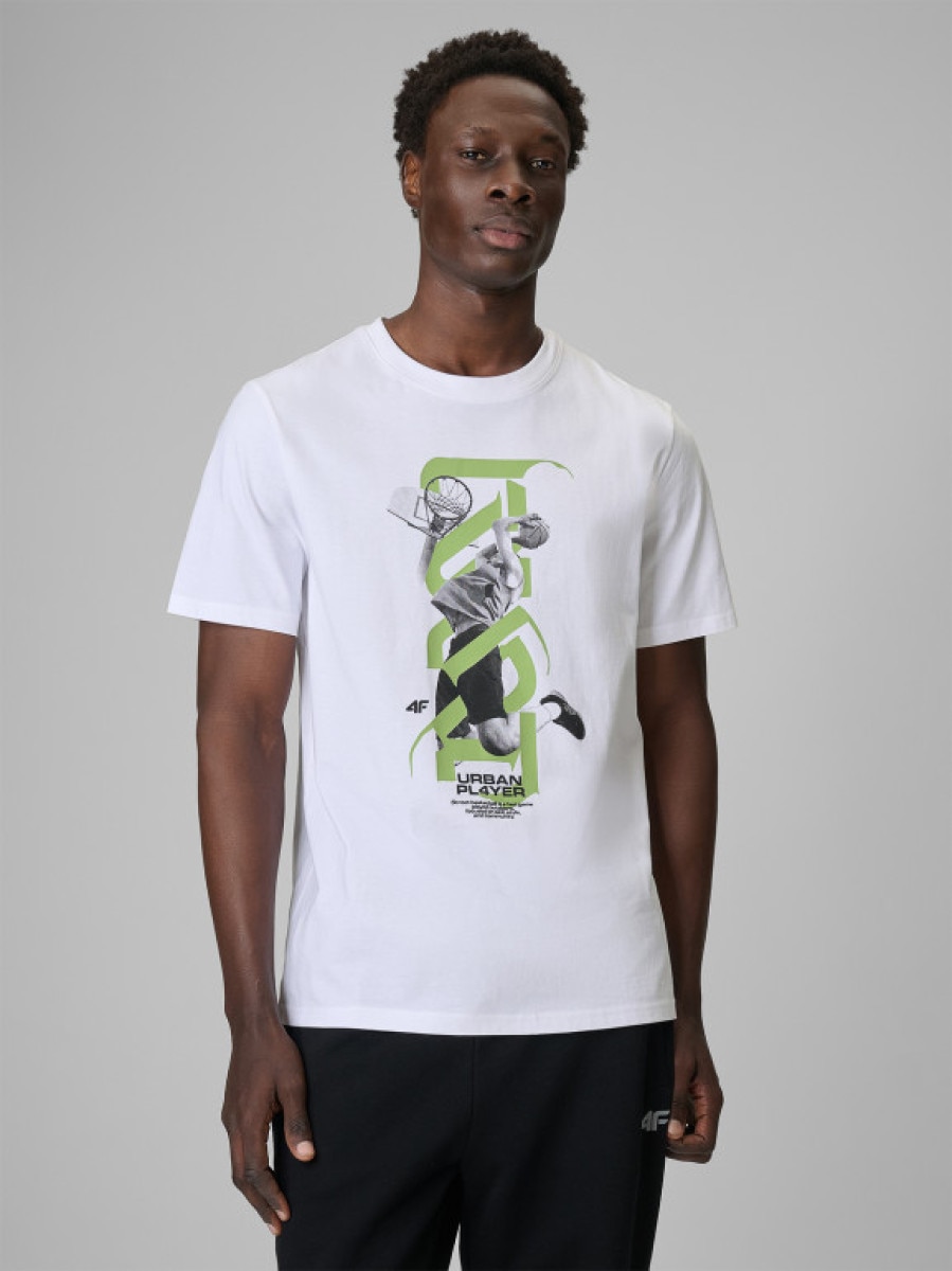 Męski t-shirt z nadrukiem 4F 4FRSS26TTSHM3768 - biały