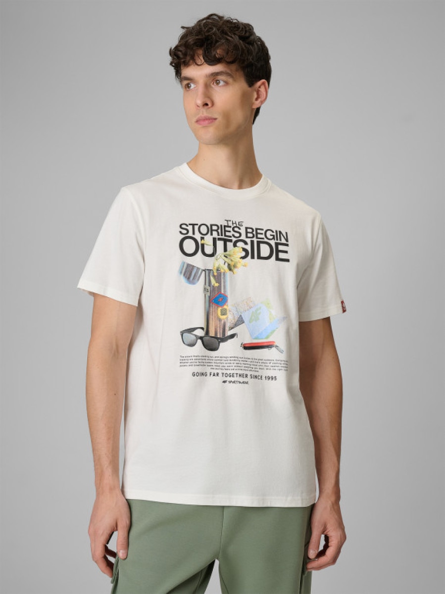 Męski t-shirt z nadrukiem 4F 4FRSS26TTSHM3811 - biały