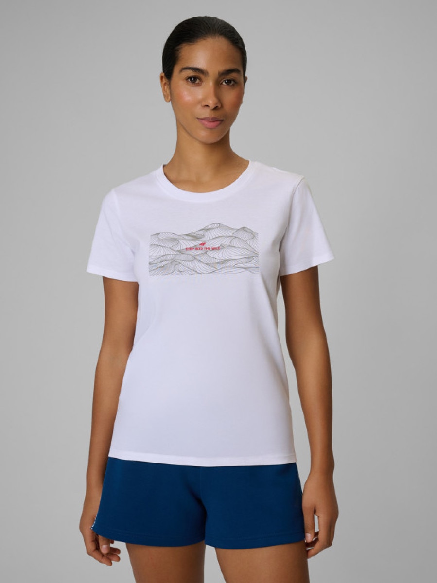 Damski t-shirt z nadrukiem 4F 4FWSS26TTSHF2785 - biały