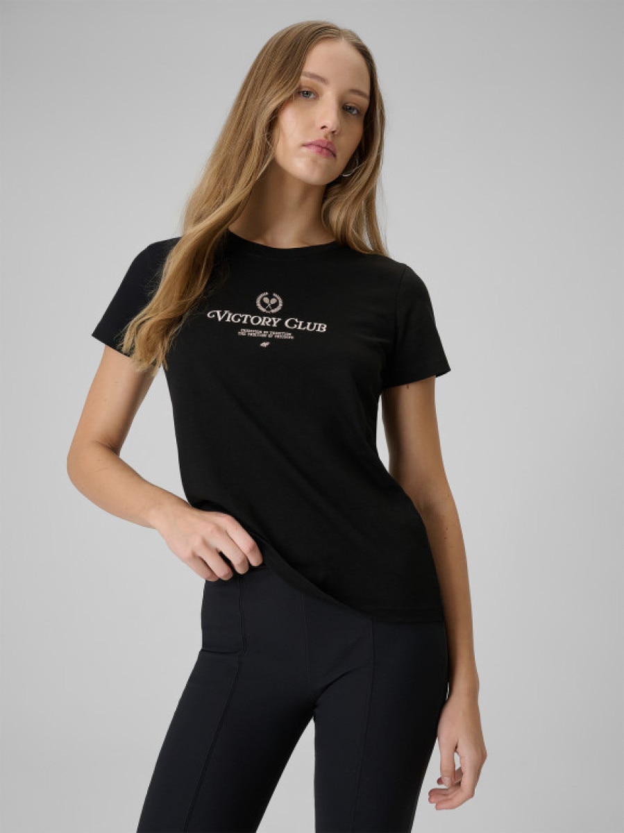 Damski t-shirt z nadrukiem 4F 4FWSS26TTSHF2724 - czarny