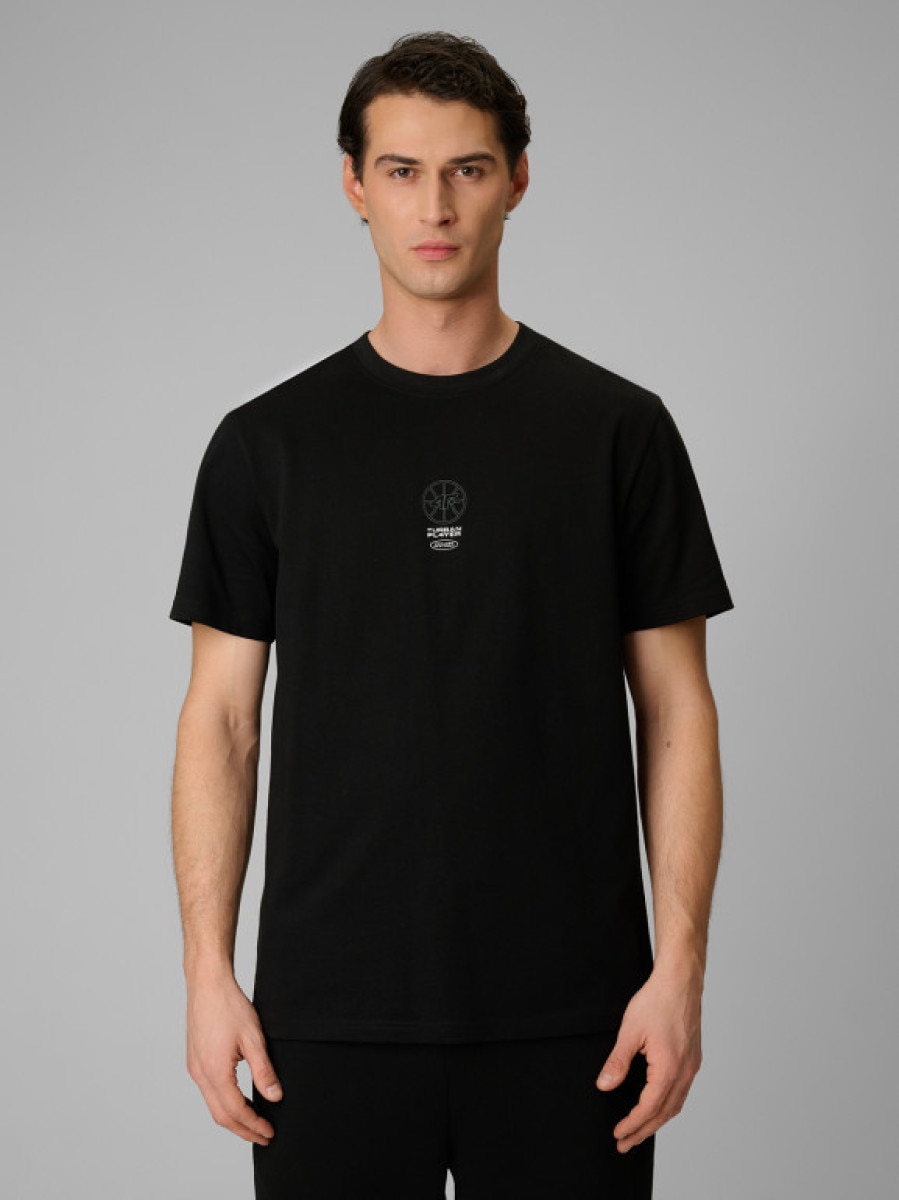 Męski t-shirt z nadrukiem 4F 4FRSS26TTSHM3774 - czarny