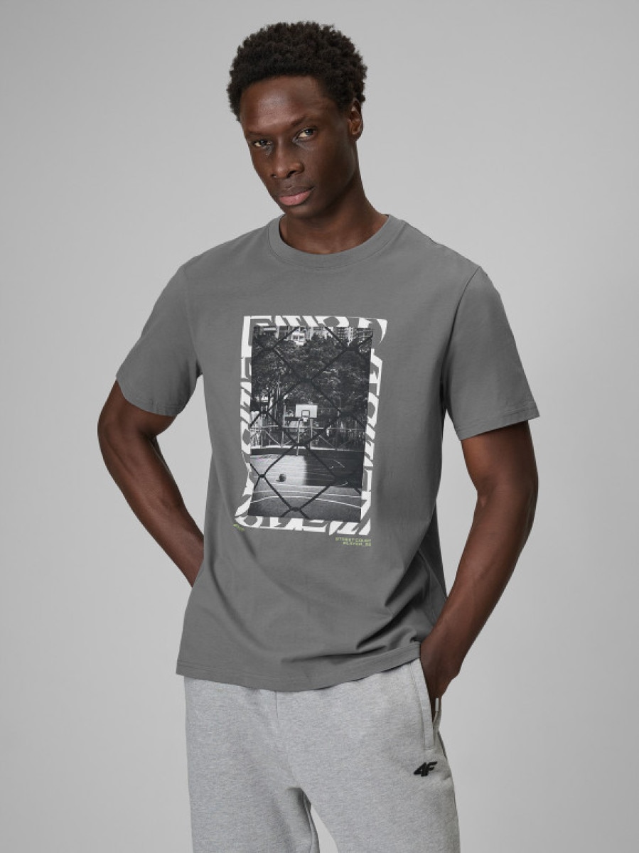 Męski t-shirt z nadrukiem 4F 4FRSS26TTSHM3769 - szary