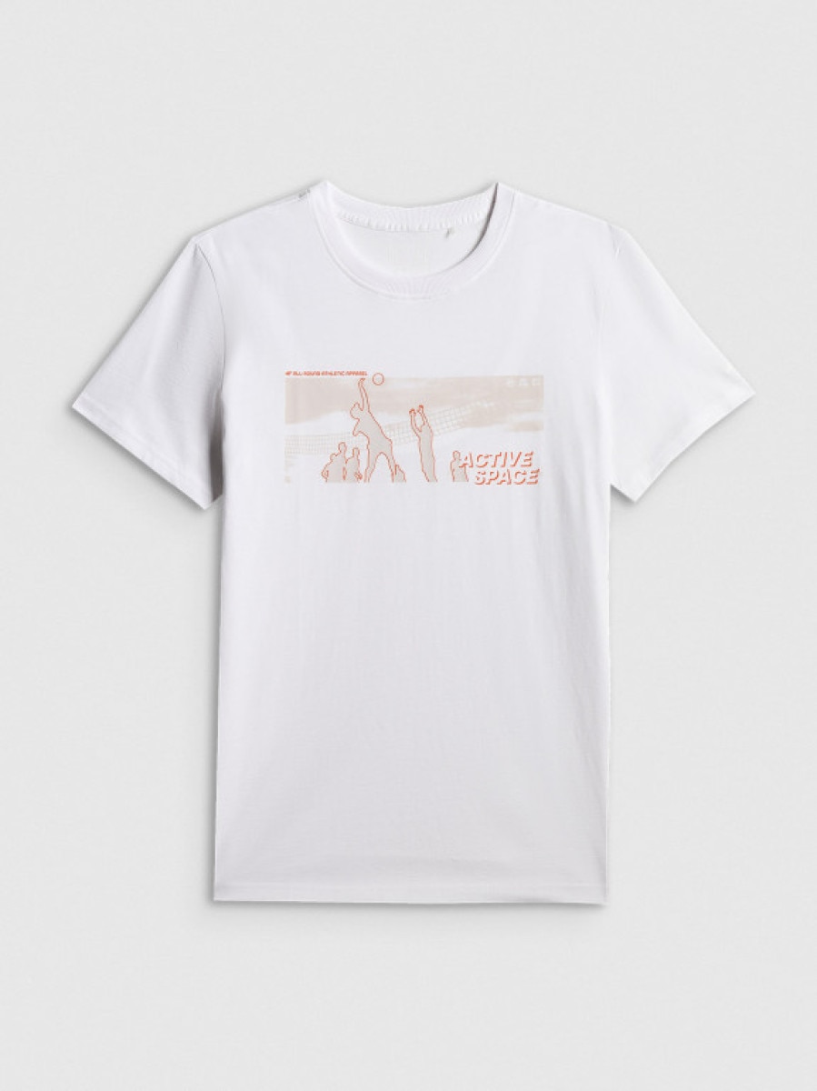 Męski t-shirt z nadrukiem 4F 4FWSS26TTSHM3035 - biały