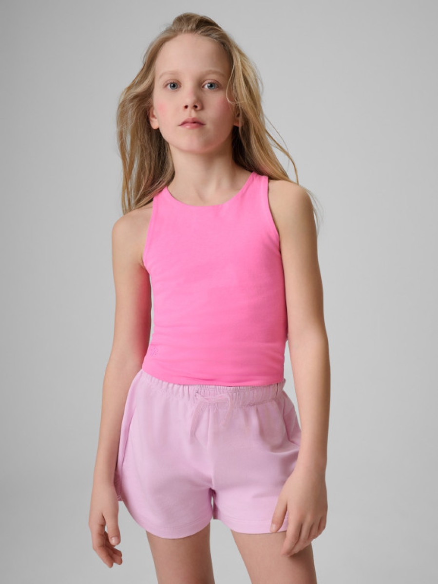 Dziewczęcy crop top 4F 4FJRSS26TSLEF327 - różowy