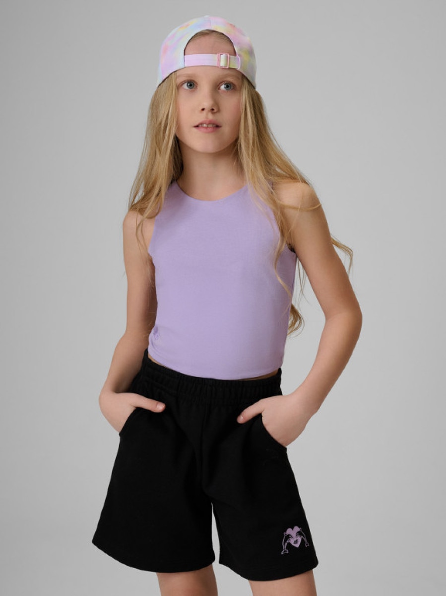 Dziewczęcy crop top 4F 4FJRSS26TSLEF327 - fioletowy