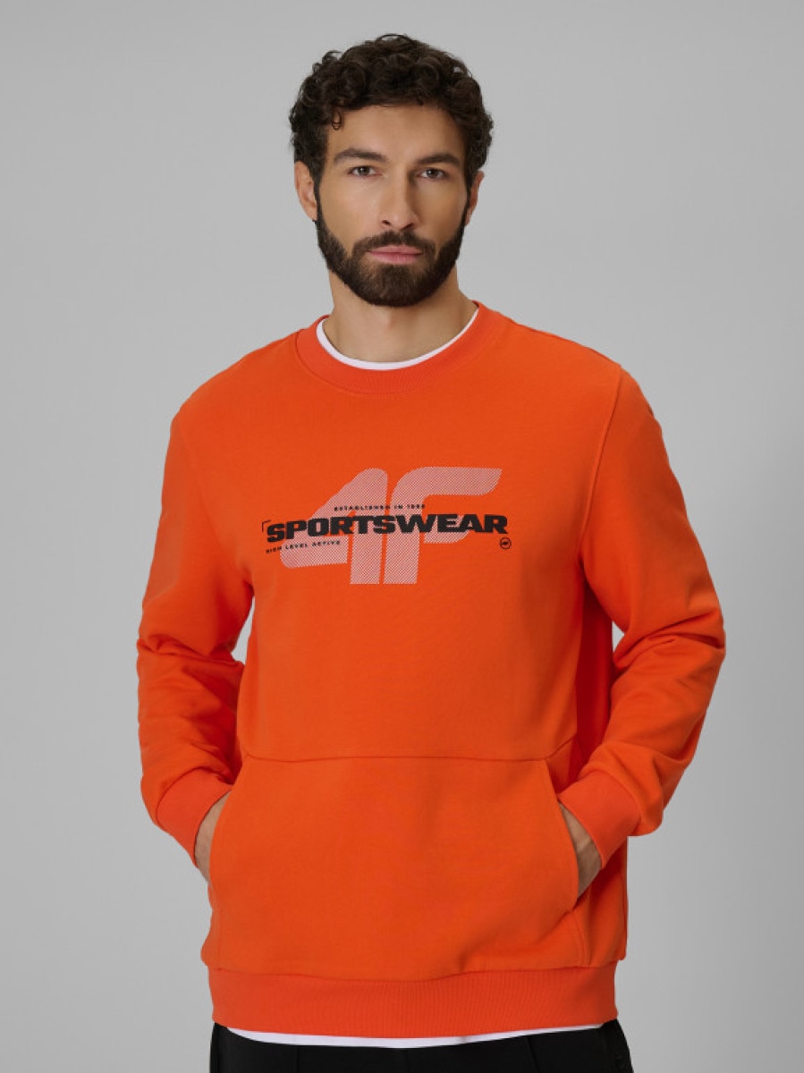 Męska bluza dresowa nierozpinana bez kaptura 4F 4FWSS26TSWSM2237 - pomarańczowa