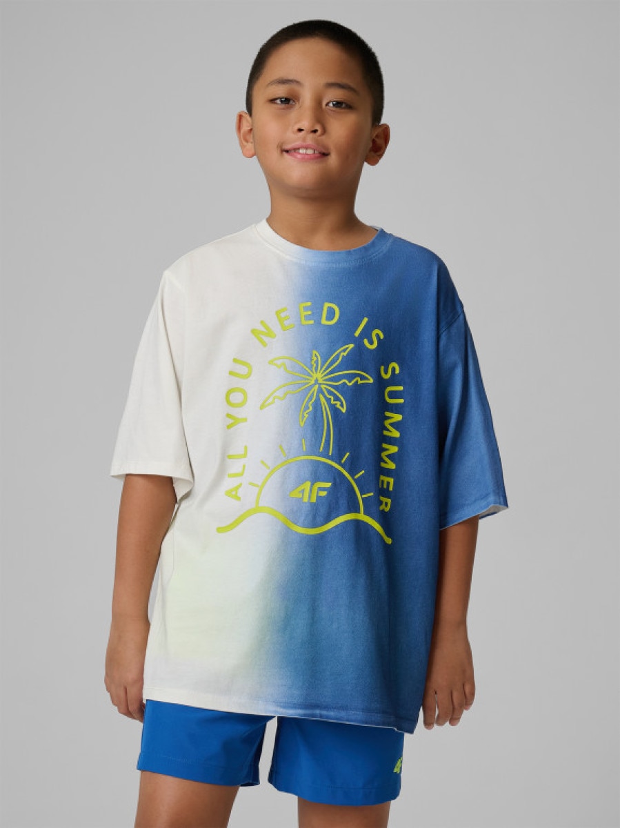 Chłopięcy t-shirt z nadrukiem 4F 4FJWSS26TTSHM3286 - niebieski