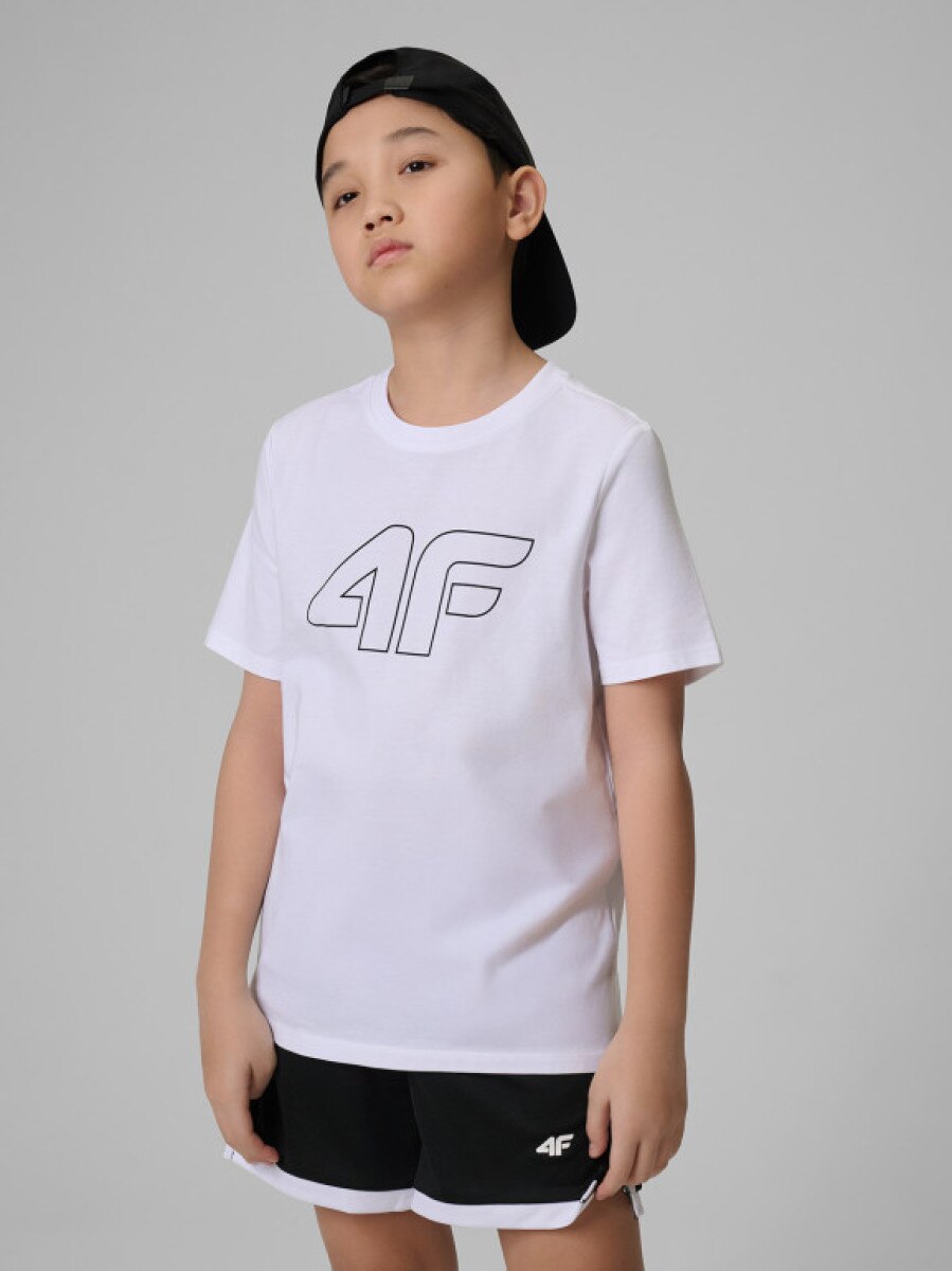 Chłopięcy t-shirt z nadrukiem 4F 4FJRSS26TTSHM3599 - biały