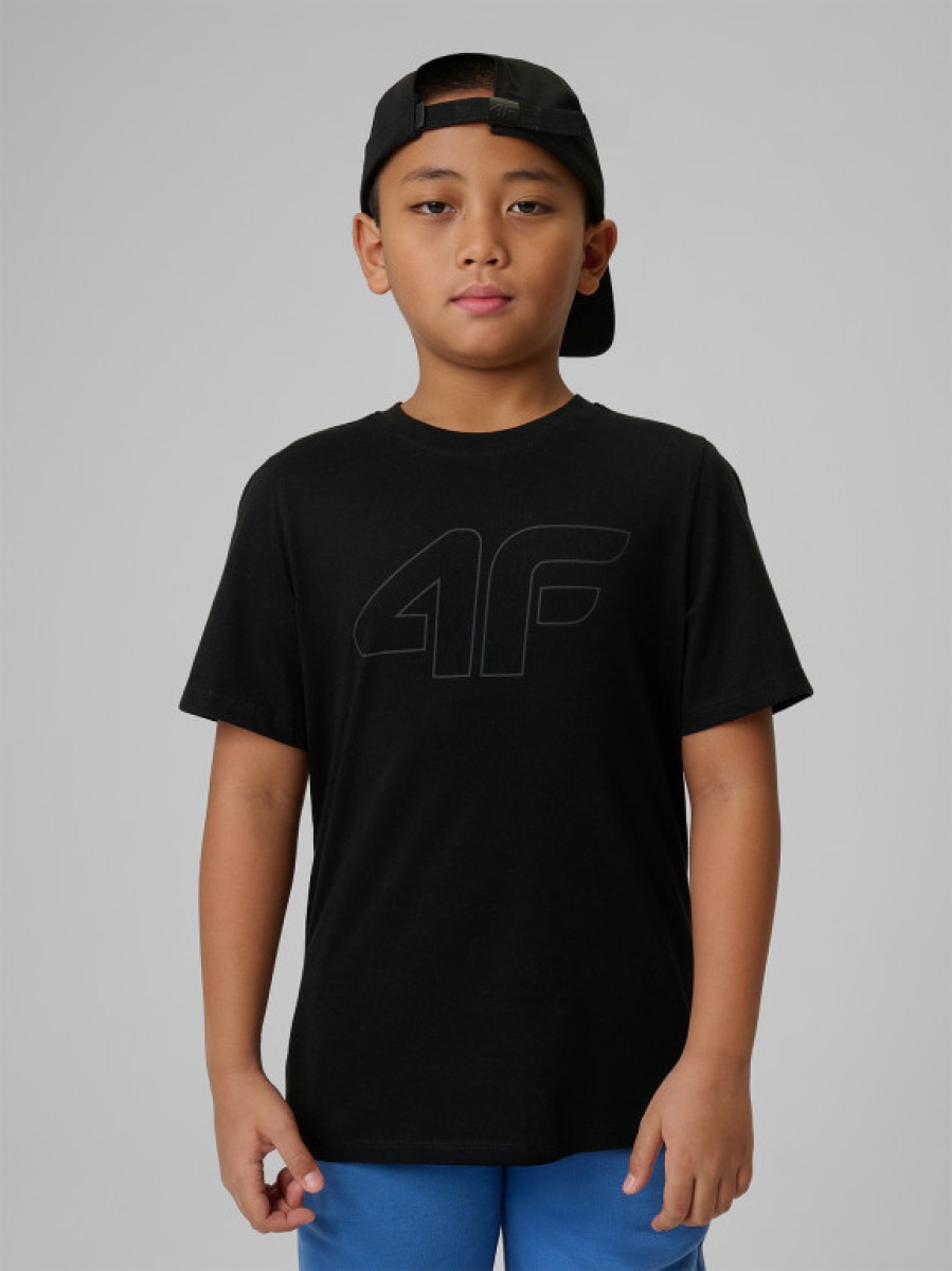 Chłopięcy t-shirt z nadrukiem 4F 4FJRSS26TTSHM3599 - czarny