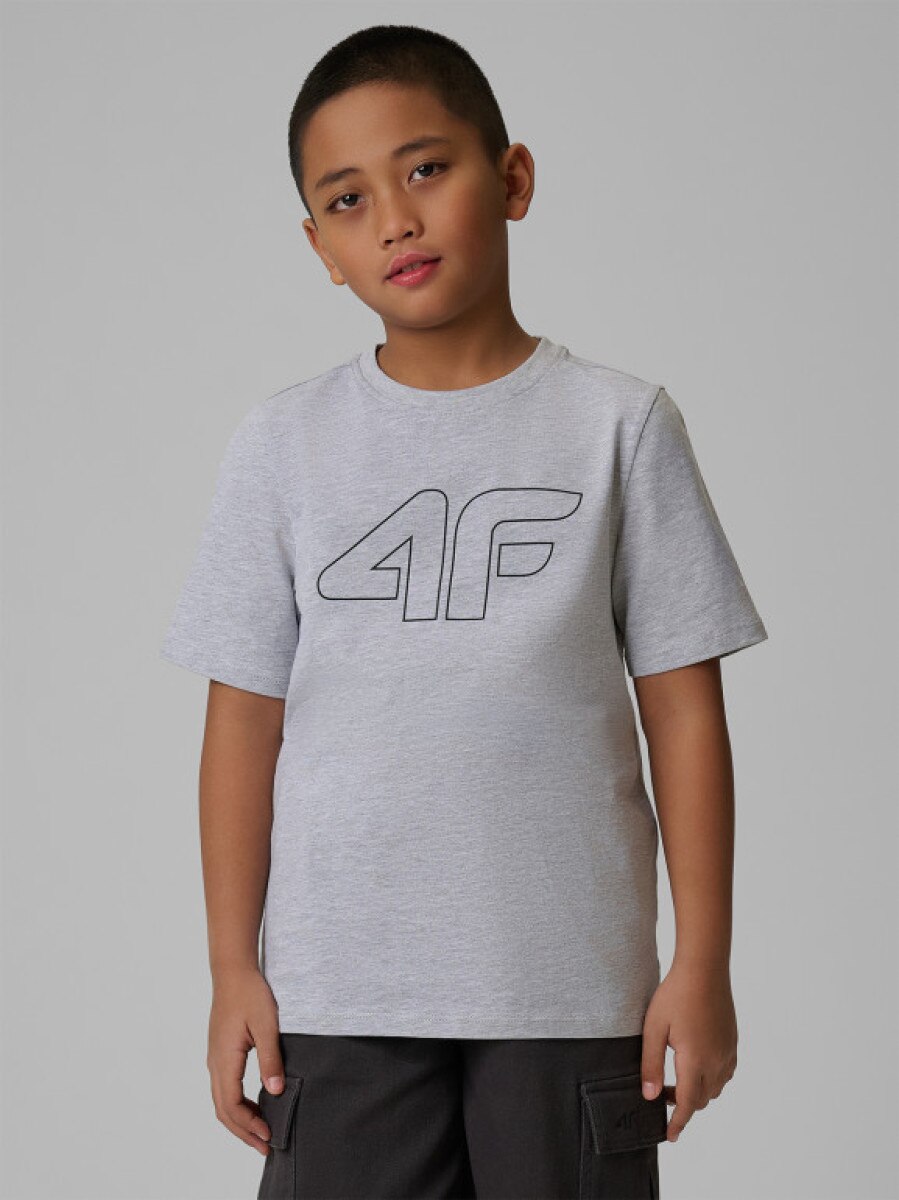 Chłopięcy t-shirt z nadrukiem 4F 4FJRSS26TTSHM3599 - szary