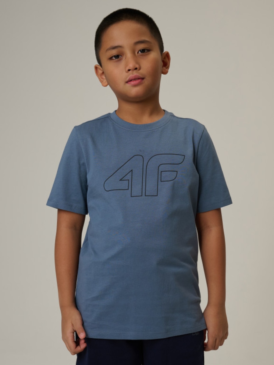 Chłopięcy t-shirt z nadrukiem 4F 4FJRSS26TTSHM3599 - denim