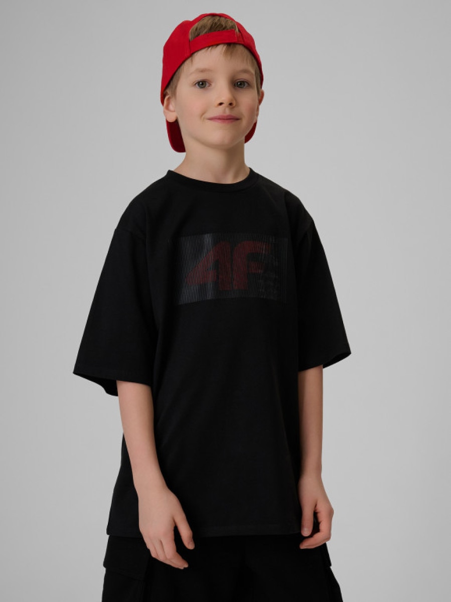 Chłopięcy t-shirt z nadrukiem 4F 4FJRSS26TTSHM3860 - czarny