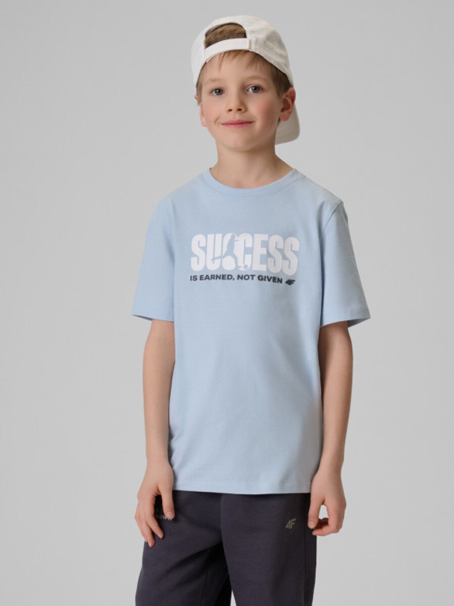 Chłopięcy t-shirt z nadrukiem 4F 4FJRSS26TTSHM3859 - niebieski