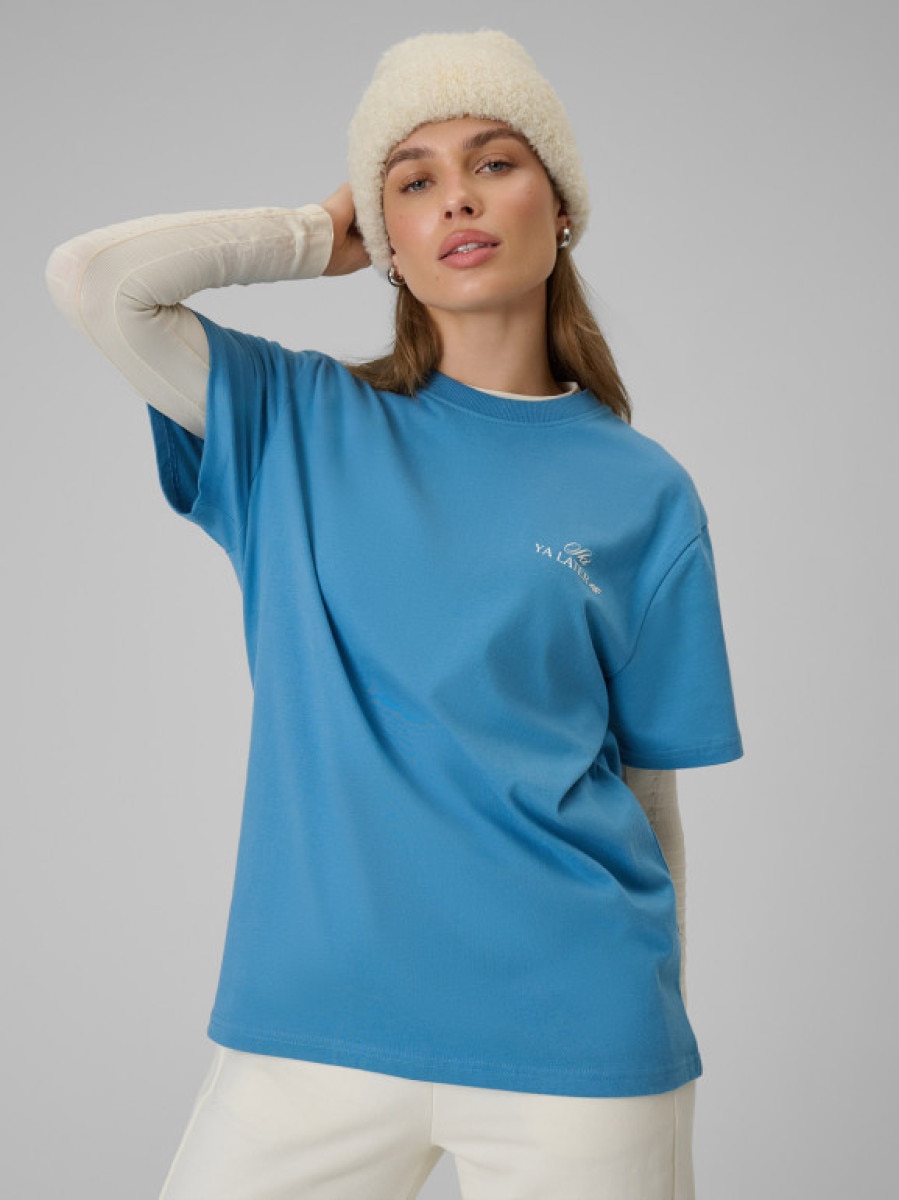 Damski t-shirt z nadrukiem 4F 4FRSS26TTSHF3449 - niebieski