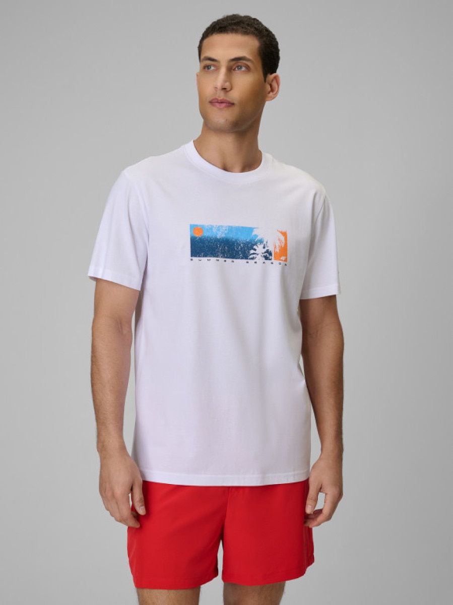 Męski t-shirt z nadrukiem 4F 4FWSS26TTSHM3335 - limonkowy