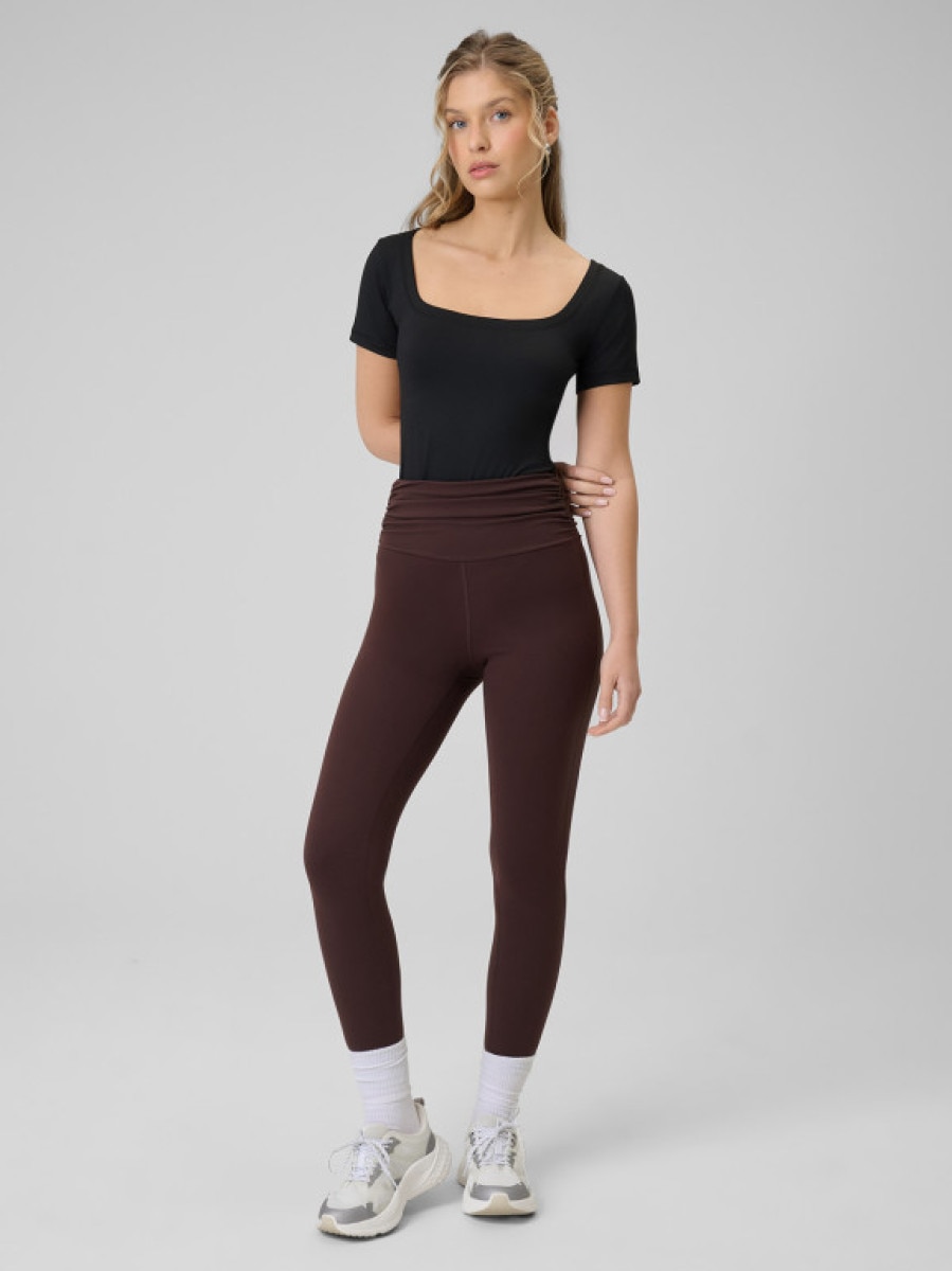 Damskie legginsy dzianinowe 4F 4FRSS26TTIGF324 - brązowe