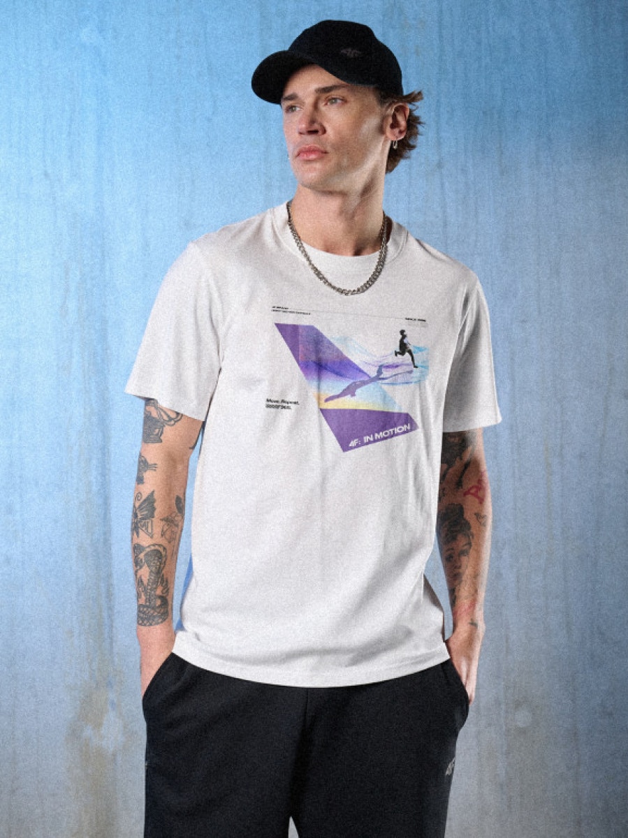 Męski t-shirt z nadrukiem 4F 4FRSS26TTSHM3661 - biały