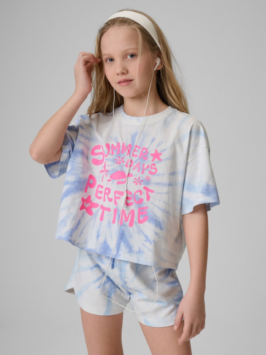 Dziewczęcy t-shirt z nadrukiem 4F 4FJRSS26TTSHF3909 - multikolor