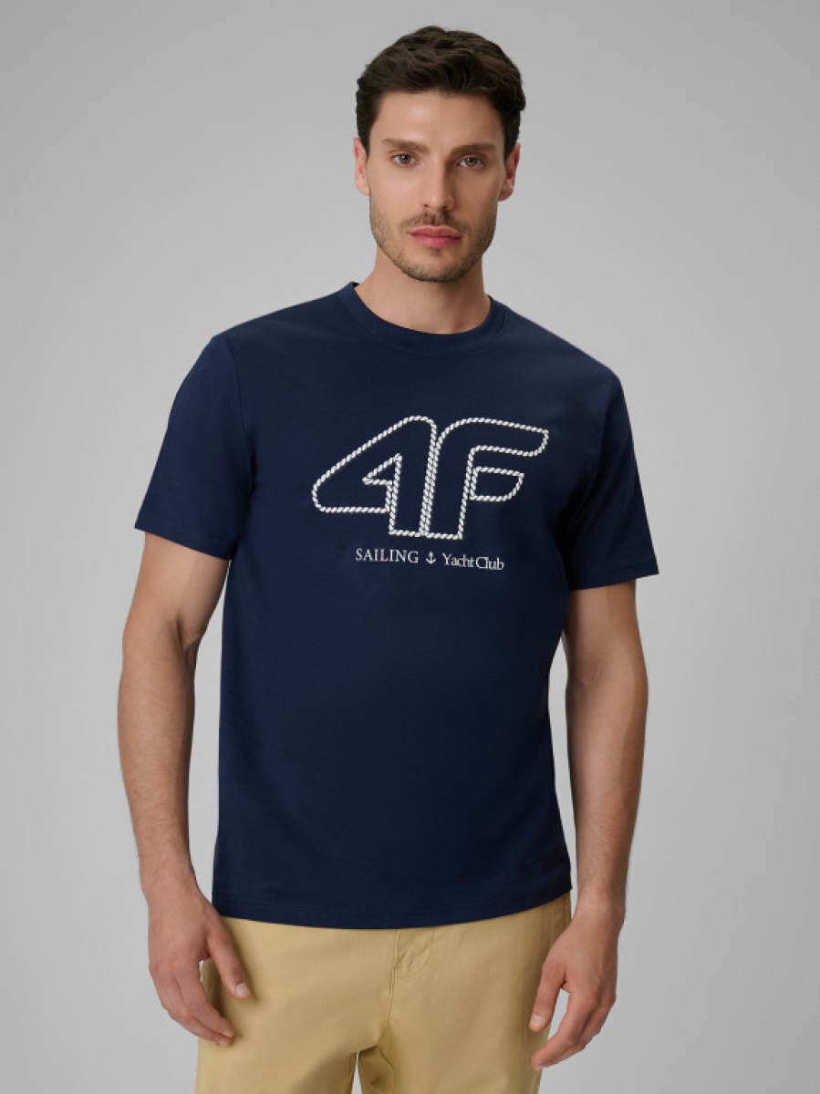 Męski t-shirt z nadrukiem 4F 4FRSS26TTSHM3999 - granatowy