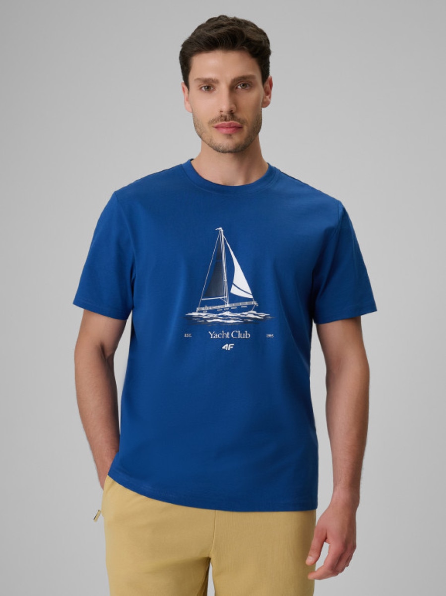 Męski t-shirt z nadrukiem 4F 4FRSS26TTSHM3996 - niebieski