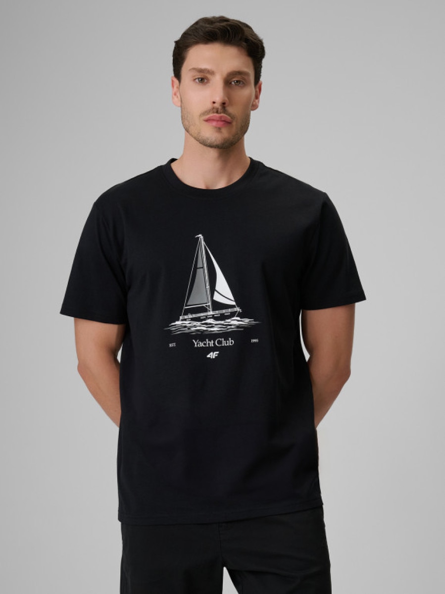 Męski t-shirt z nadrukiem 4F 4FRSS26TTSHM3996 - czarny