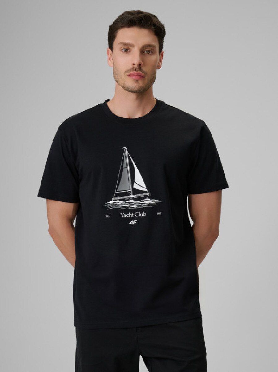 Męski t-shirt z nadrukiem 4F 4FRSS26TTSHM3996 - czarny
