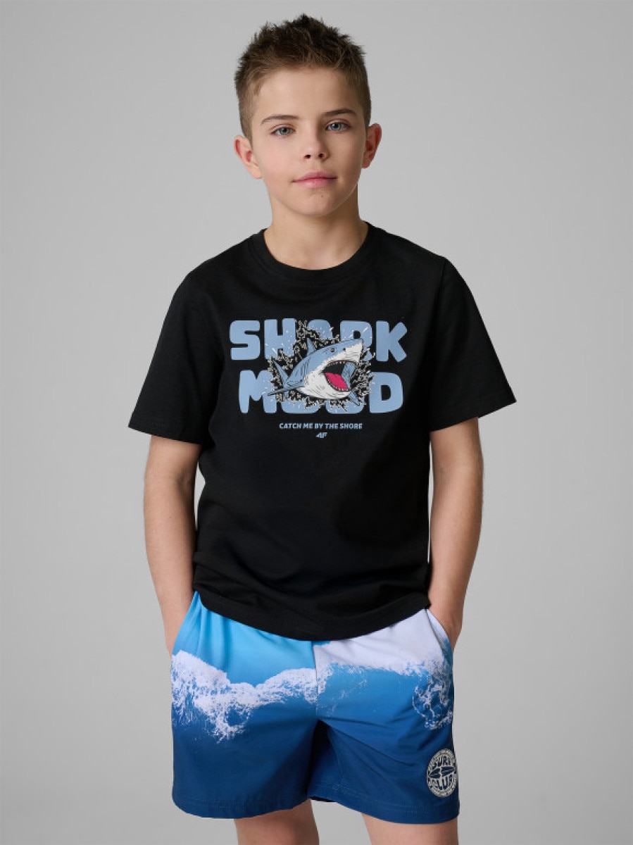 Chłopięcy t-shirt z nadrukiem 4F 4FJRSS26TTSHM3902 - czarny