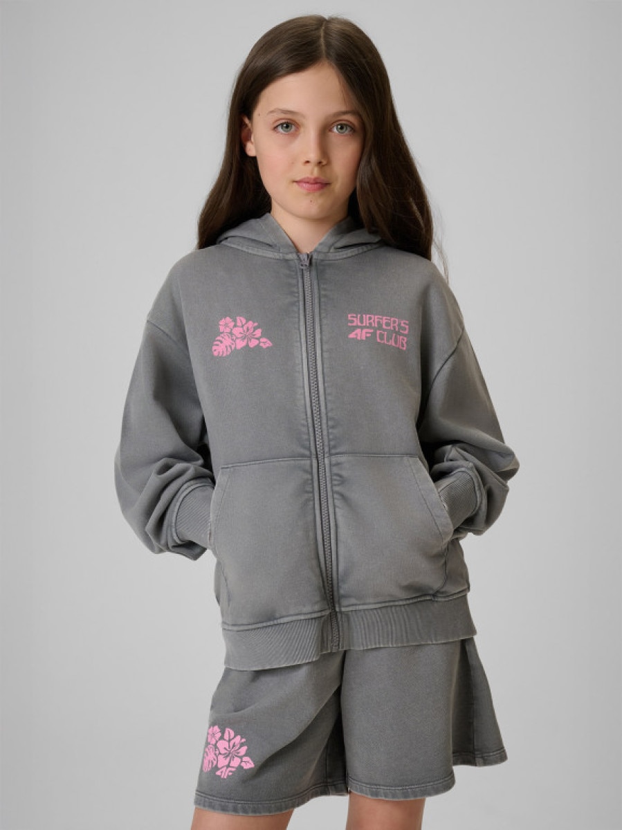 Dziewczęca bluza rozpinana z kapturem 4F 4FJRSS26TSWSF2971 - szara