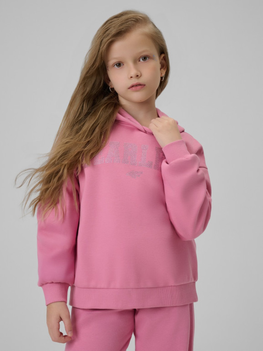 Dziewczęca bluza dresowa nierozpinana z kapturem 4F 4FJRSS26TSWSF2627 - różowa