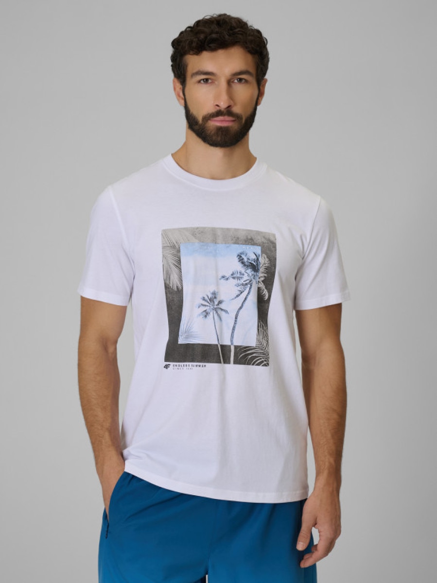 Męski t-shirt z nadrukiem 4F 4FWSS26TTSHM3034 - biały