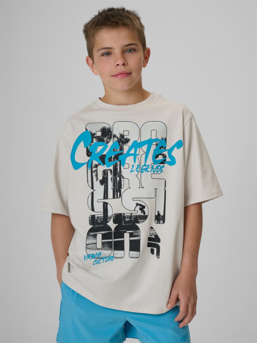 Chłopięcy t-shirt z nadrukiem 4F 4FJRSS26TTSHM4167 - szary