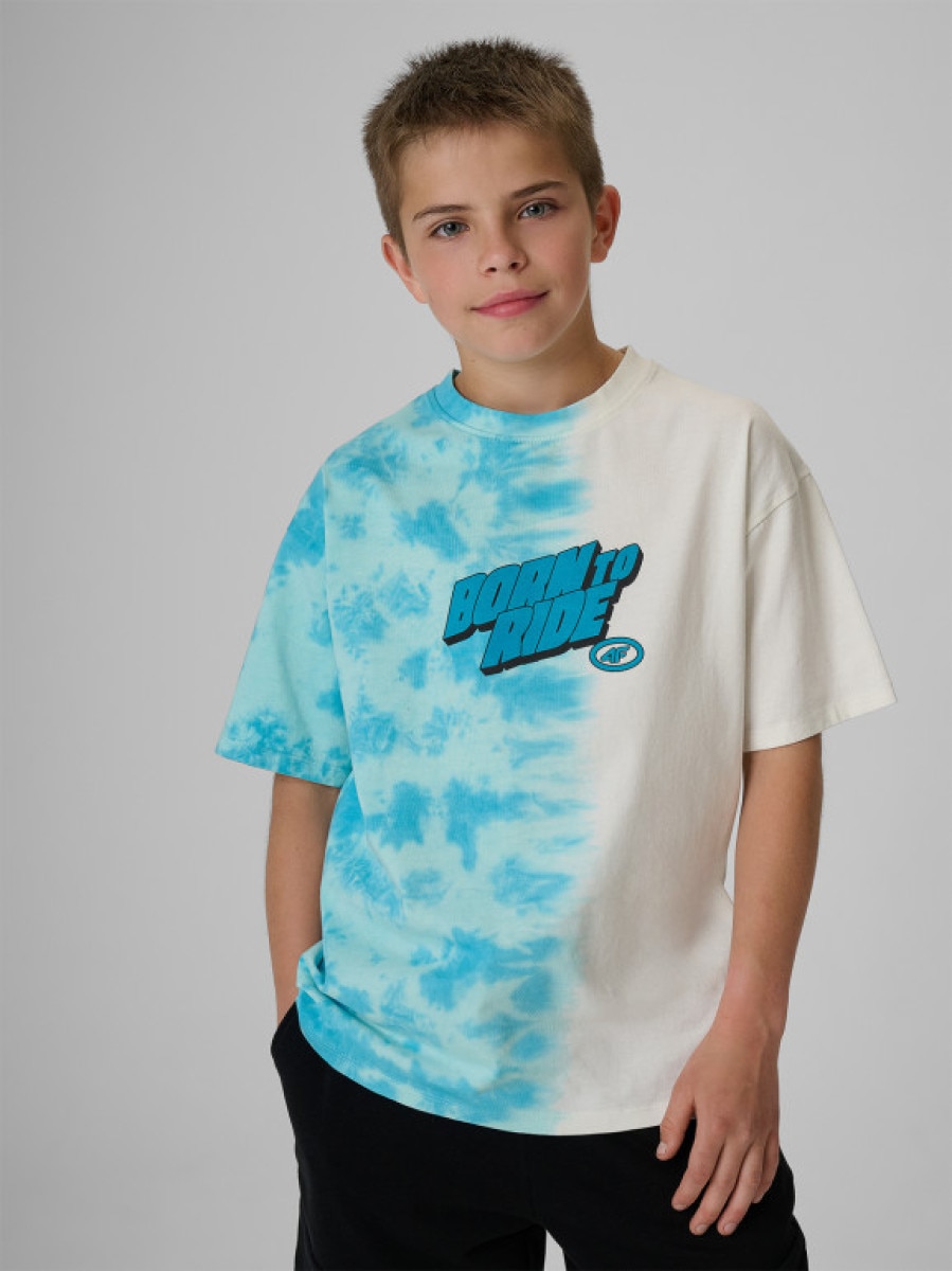 Chłopięcy t-shirt z nadrukiem 4F 4FJRSS26TTSHM4168 - niebieski