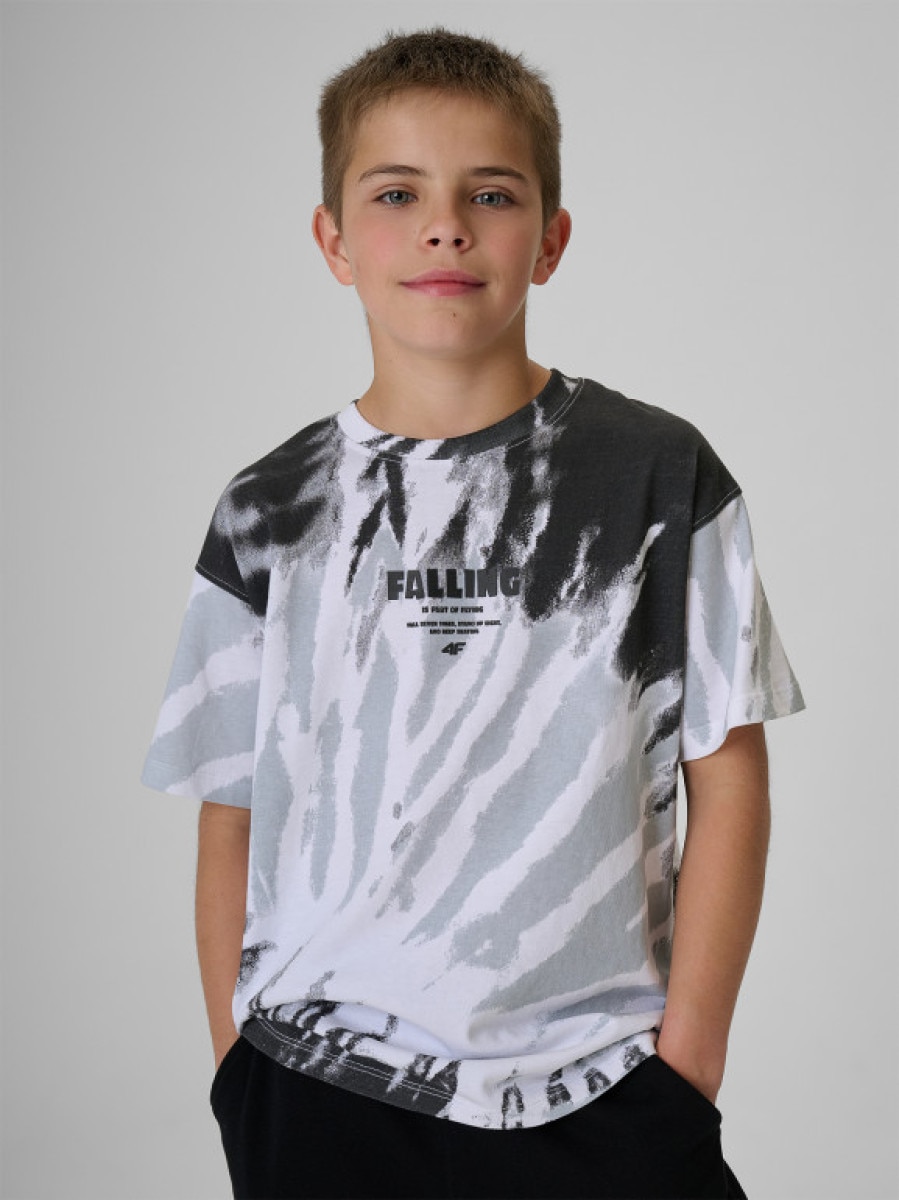 Chłopięcy t-shirt z nadrukiem 4F 4FJRSS26TTSHM4173 - szary