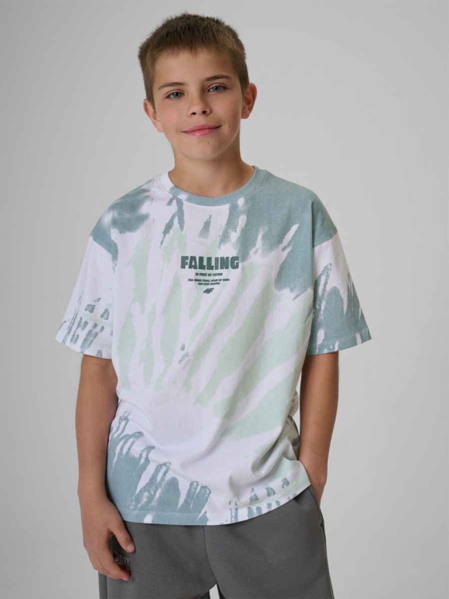 Chłopięcy t-shirt z nadrukiem 4F 4FJRSS26TTSHM4173 - zielony