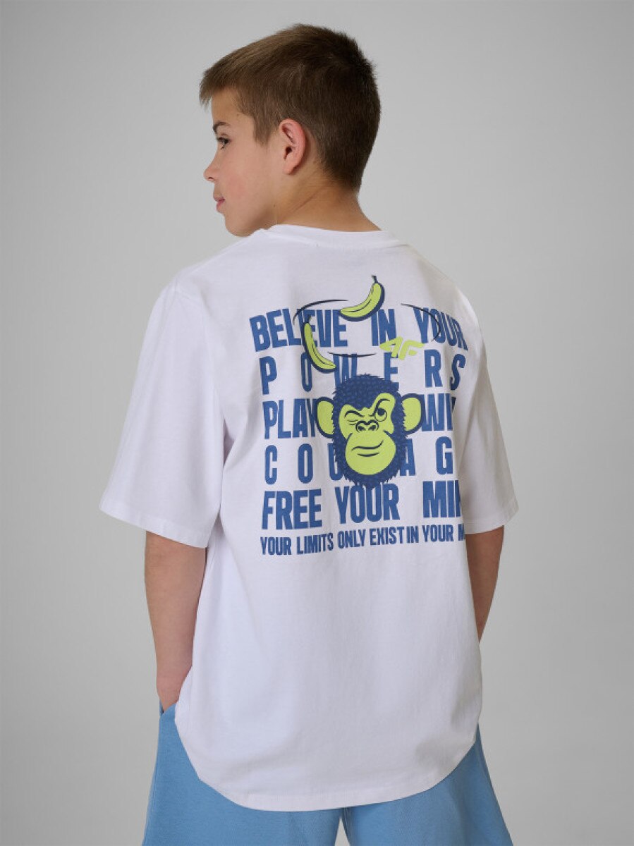 Chłopięcy t-shirt z nadrukiem 4F 4FJRSS26TTSHM4276 - biały