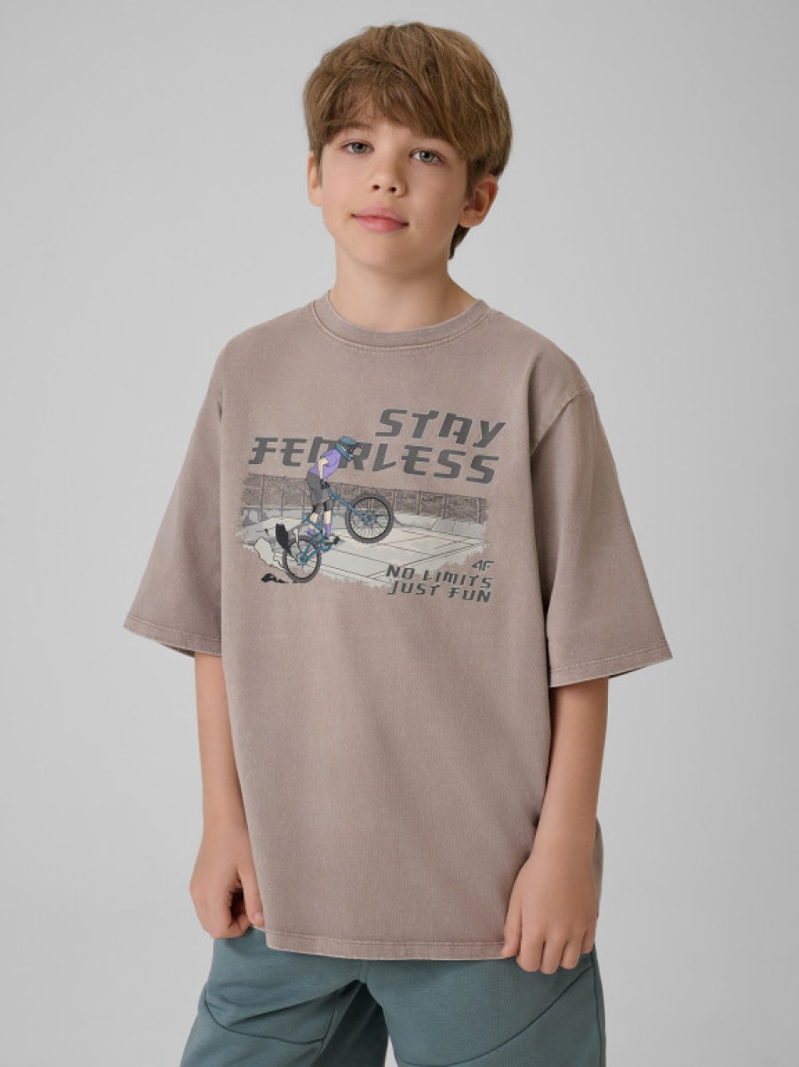 Chłopięcy t-shirt z nadrukiem 4F 4FJRSS26TTSHM4279 - szary