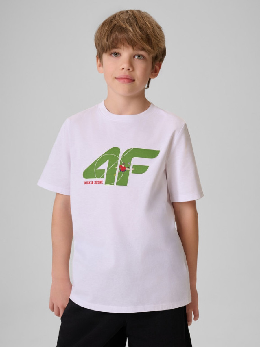 Chłopięcy t-shirt z nadrukiem 4F 4FJRSS26TTSHM4280 - biały