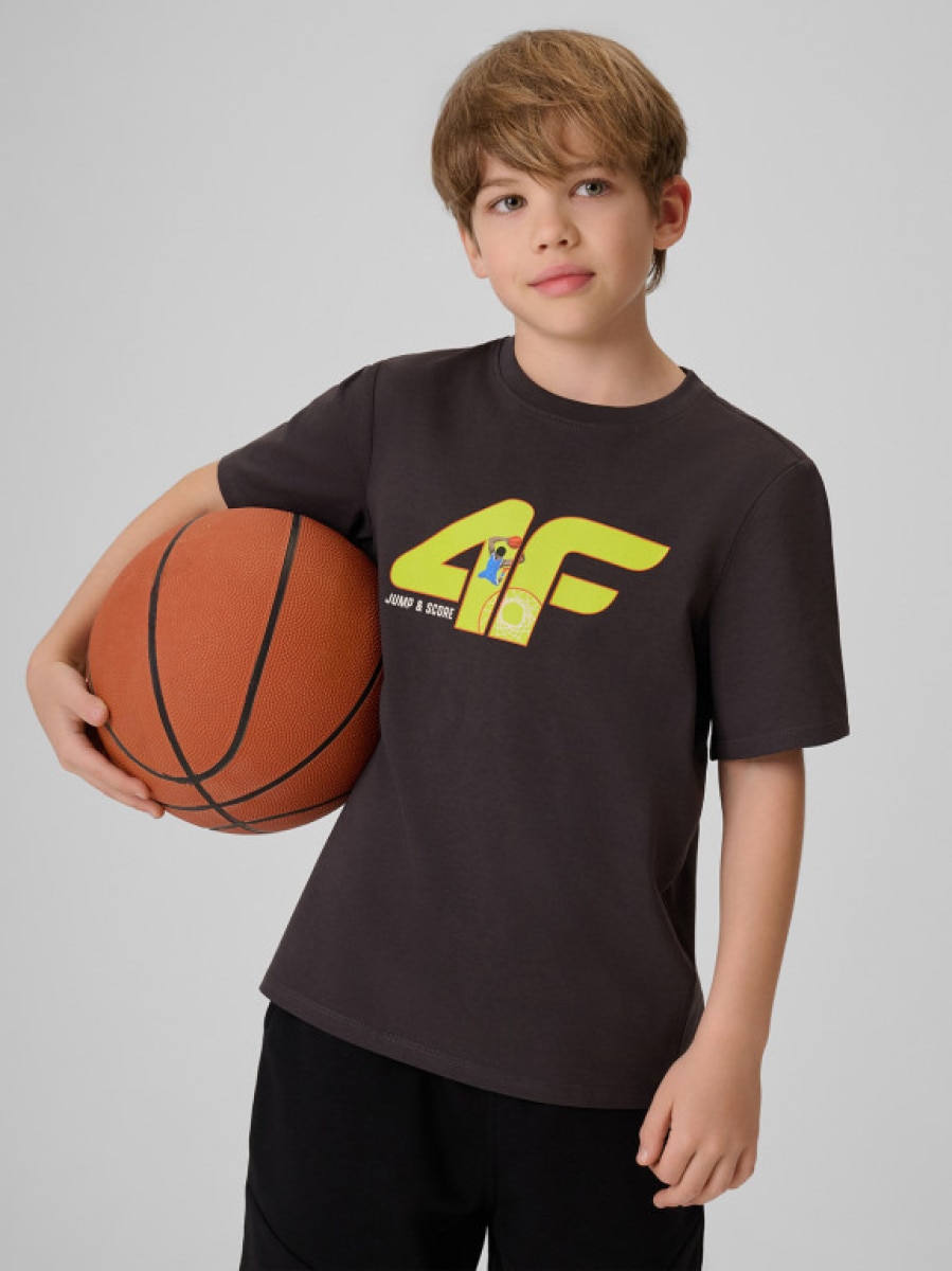 Chłopięcy t-shirt z nadrukiem 4F 4FJRSS26TTSHM4280 - szary