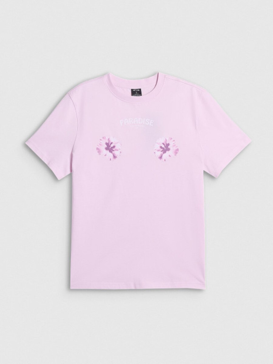 Damski t-shirt z nadrukiem 4F 4FRSS26TTSHF3882 - różowy