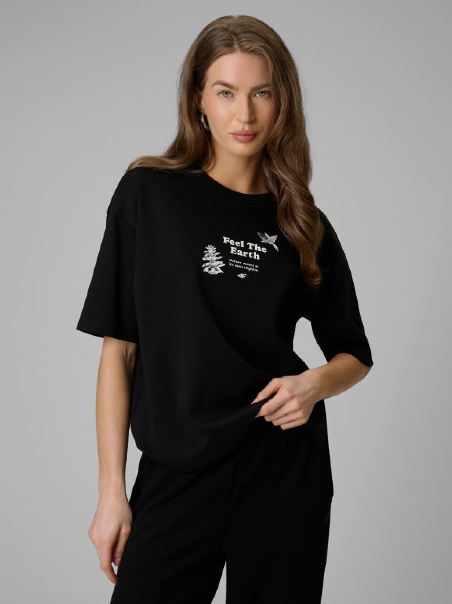 Damski t-shirt z nadrukiem 4F 4FRSS26TTSHF3704 - czarny