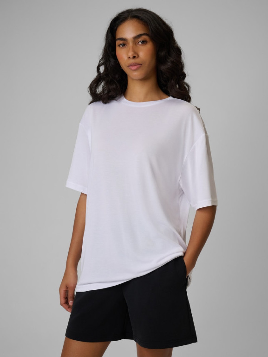 Damski t-shirt bez nadruku 4F 4FRSS26TTSHF4262 - biały