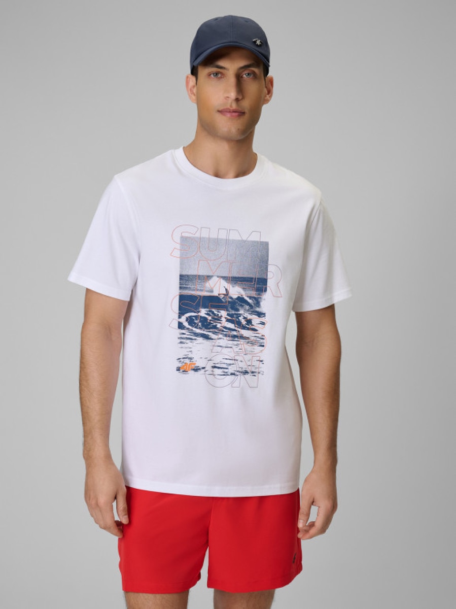Męski t-shirt z nadrukiem 4F 4FWSS26TTSHM2783 - biały