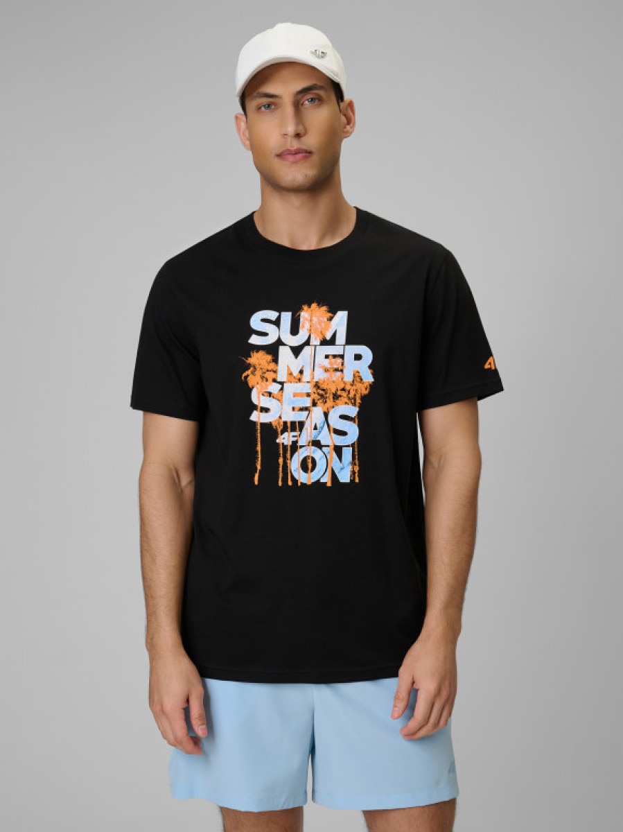 Męski t-shirt z nadrukiem 4F 4FWSS26TTSHM2784 - czarny